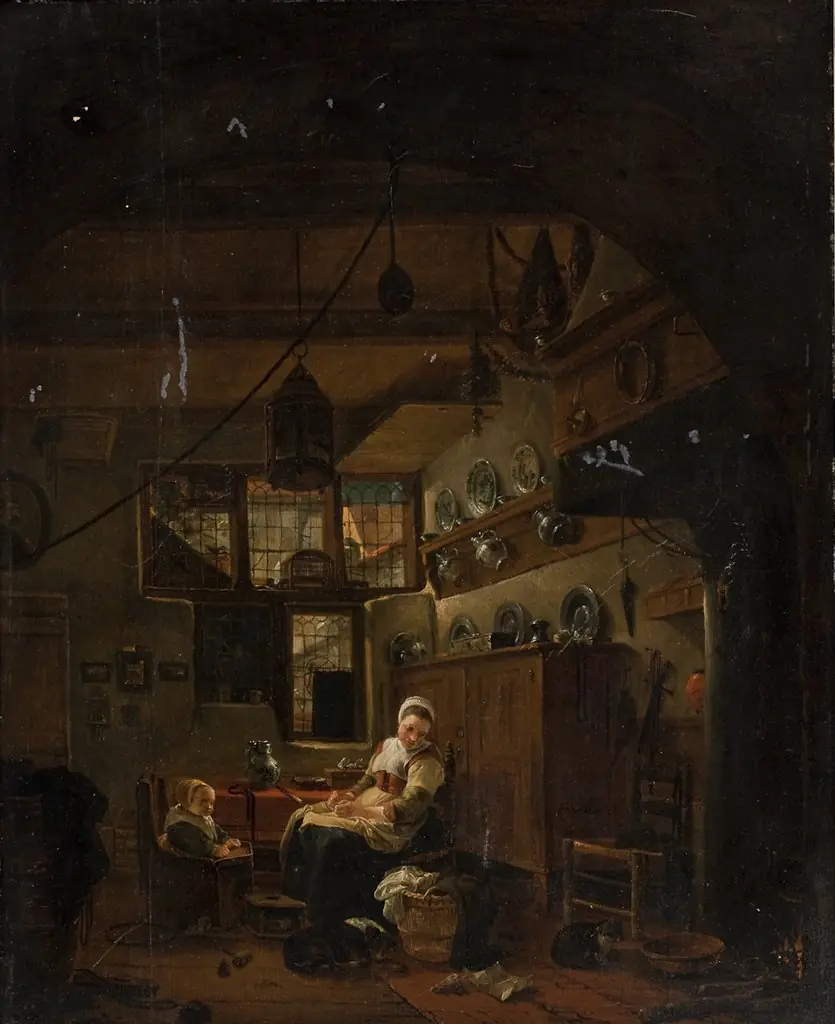 Interior of a Dutch Farm Cottage, by Thomas Wijck