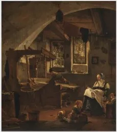 Interior of a Weaver's Cottage, by Thomas Wijck, unspecified, 1656