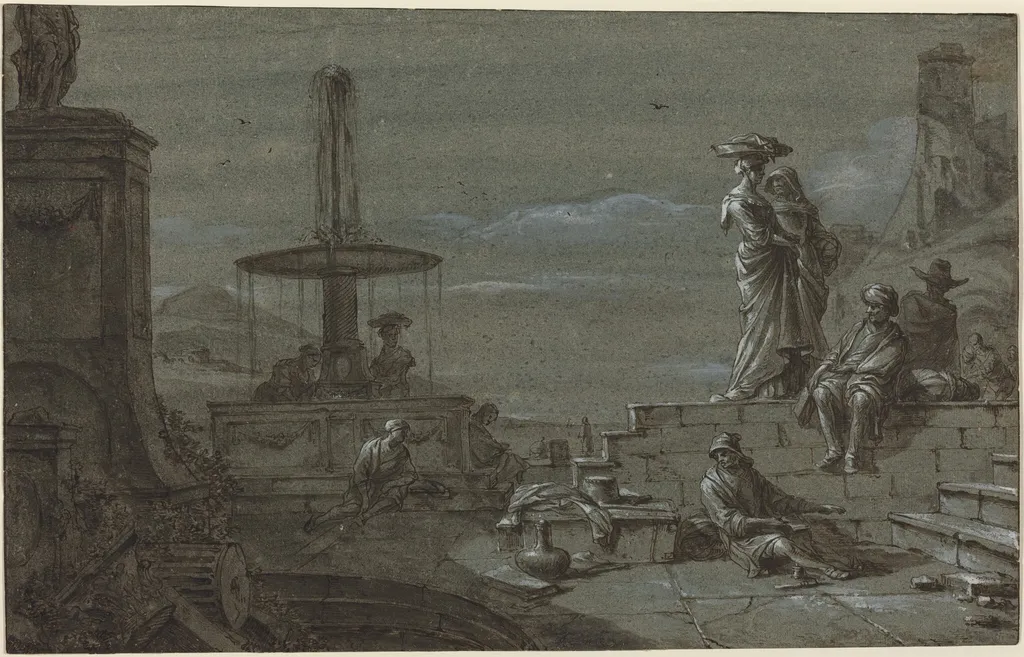 Piazza by Moonlight, by Thomas Wyck, ink, 1654