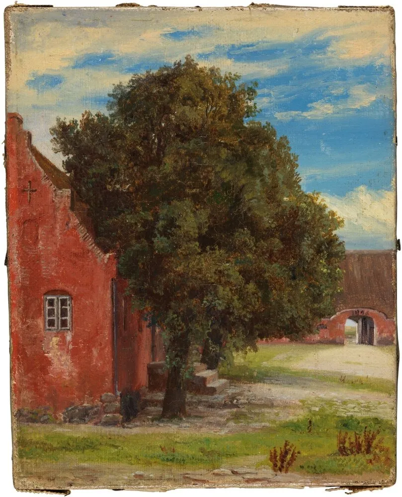 The Courtyard of the Boller Manor, Jutland, Denmark, by Thorald Læssøe, oil, 1846