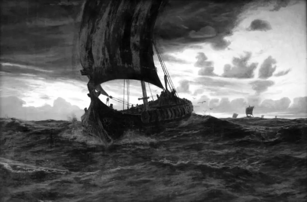 Brede sejl over Nordsjø går, by Thorolf Frederik Pedersen, oil, 1898