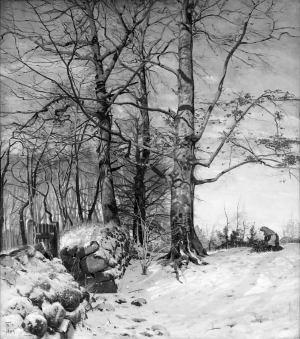 Fra Folehaven. Et stengærde ved et skovbryn, by Thorvald Niss, oil, 1892