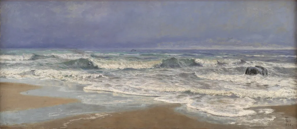 Gråvejrsdag ved Vesterhavet med brænding, by Thorvald Niss, oil, 1896
