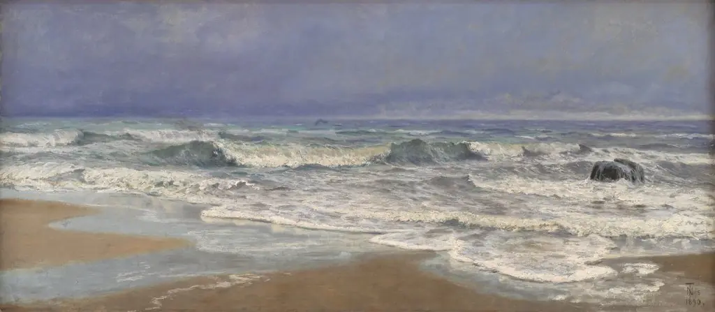 Gråvejrsdag ved Vesterhavet med brænding, by Thorvald Niss