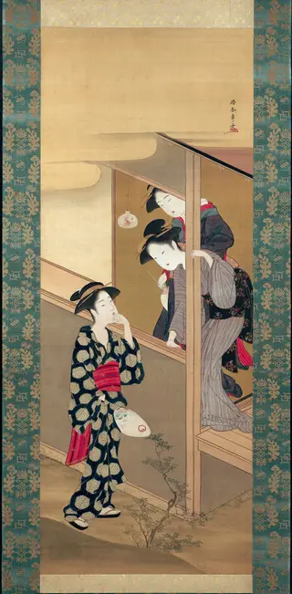 Three Beauties Chatting by a Veranda, by Katsukawa Shunshō
