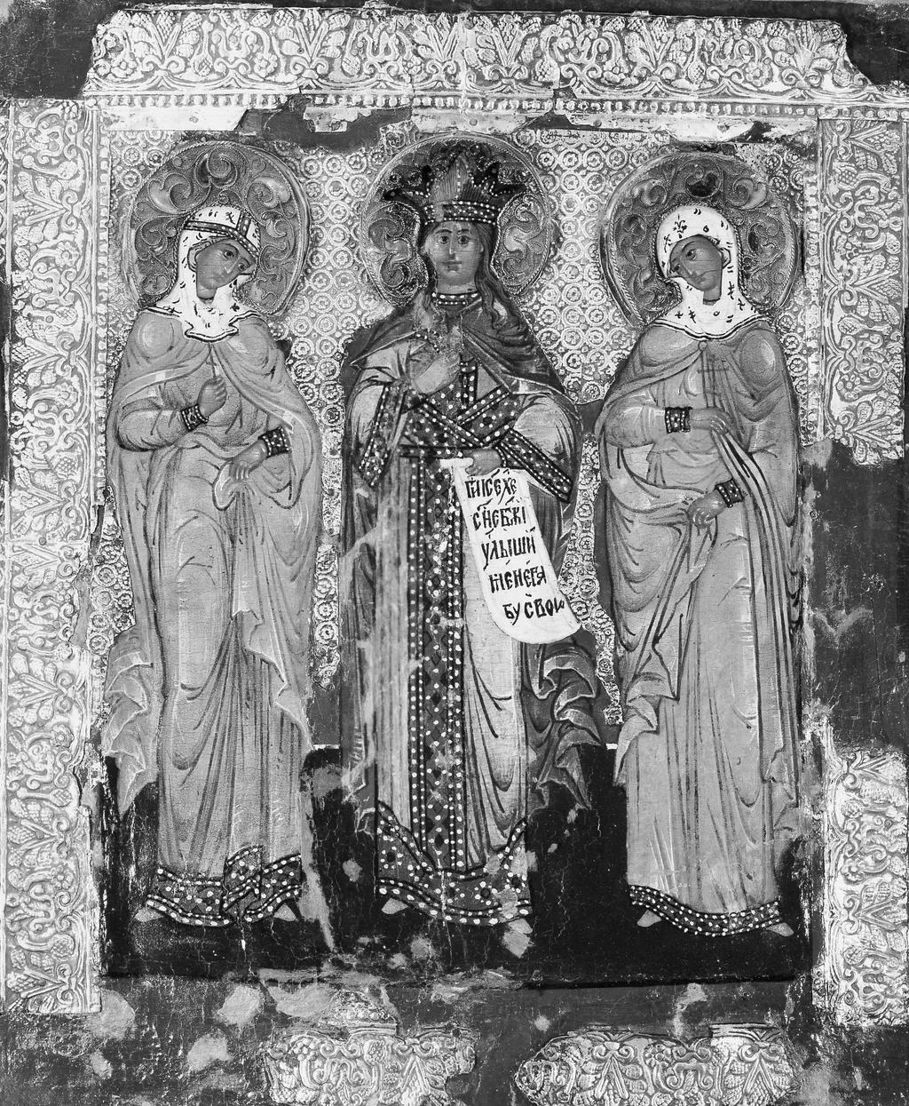 Three Female Saints, tempera, 1800