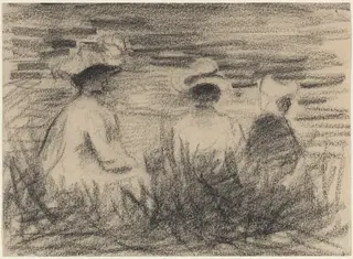 Three Figures Seated in a Meadow, Seen from the Back