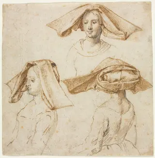 Three Studies of a Woman Wearing an Elaborate Headdress