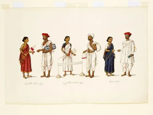 Three textile craftsmen and their wives