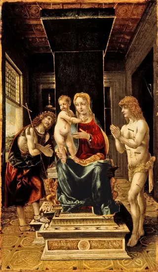 Thronende Madonna mit Johannes dem Täufer und Sebastian, by Francesco Napoletano