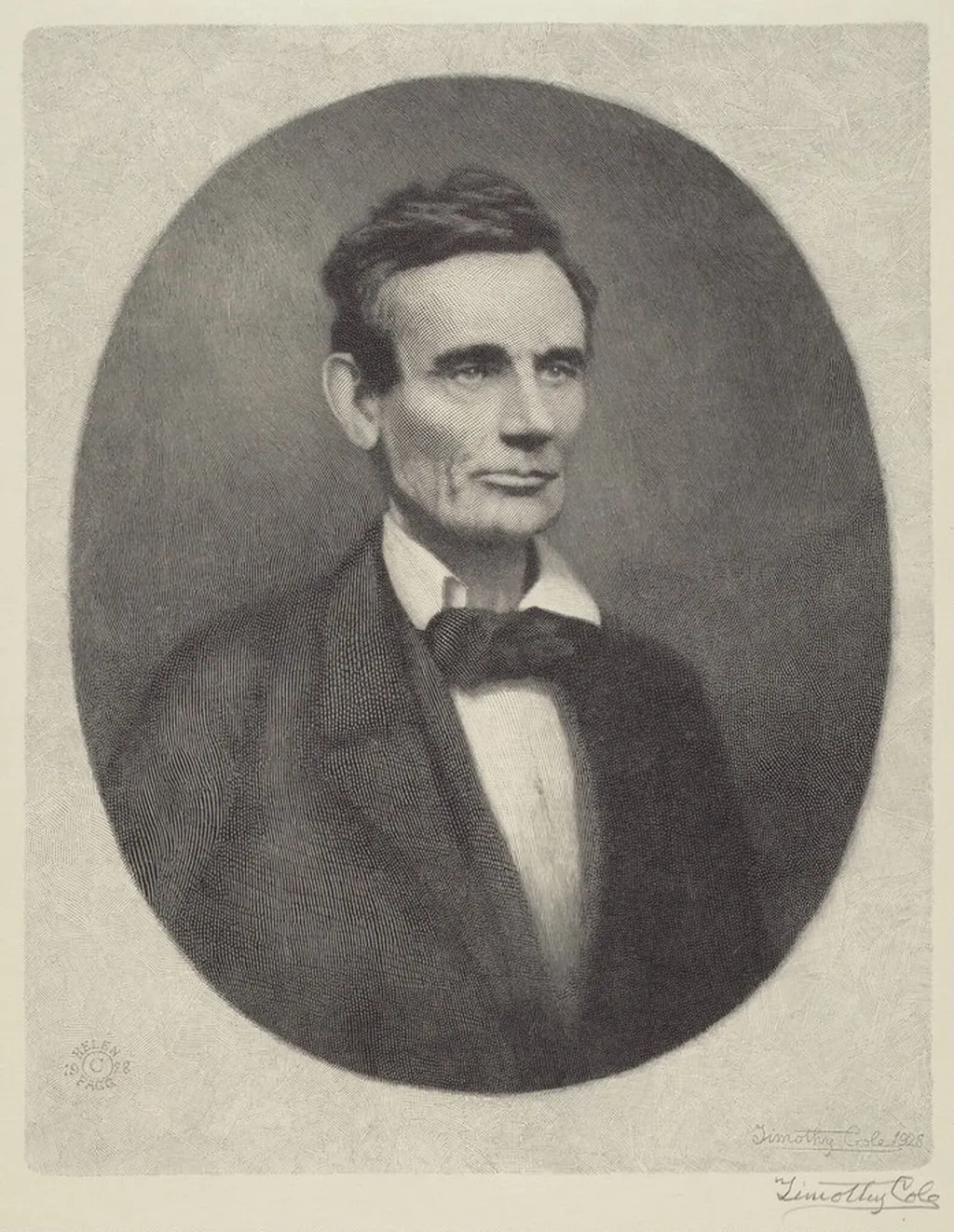 Abraham Lincoln, by Timothy Cole, ink, 1928
