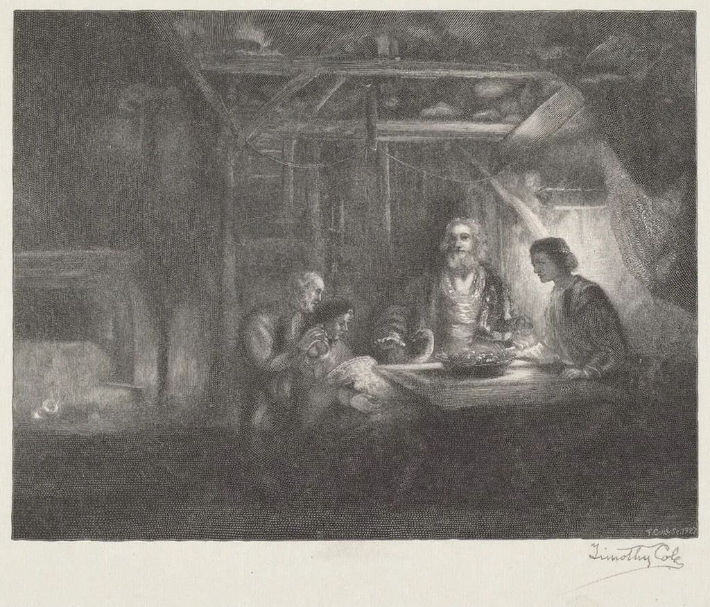 Philemon and Baucis, by Timothy Cole, ink, 1927