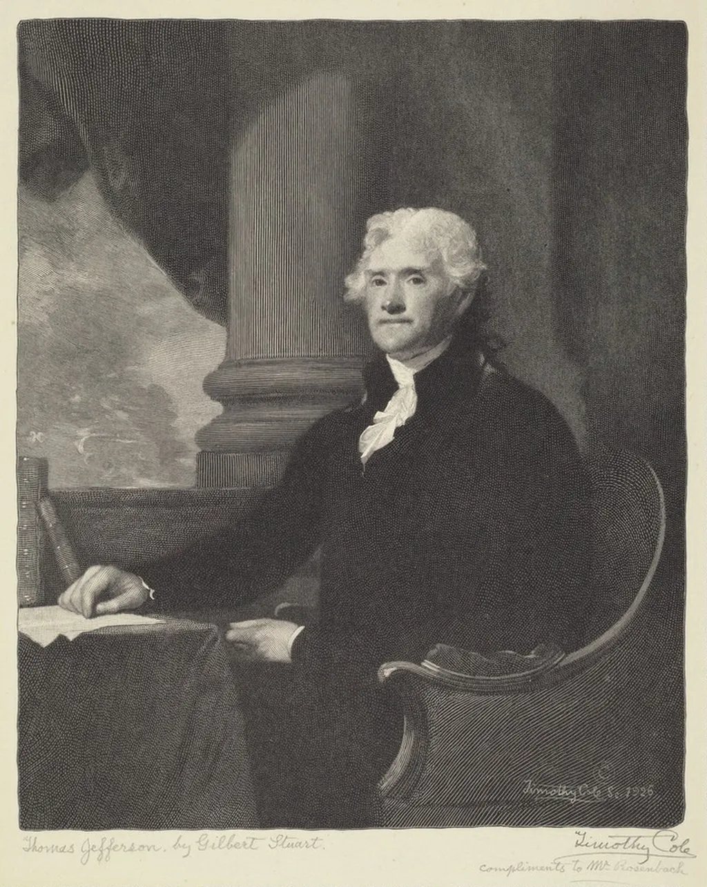 Thomas Jefferson, by Timothy Cole, ink, 1926
