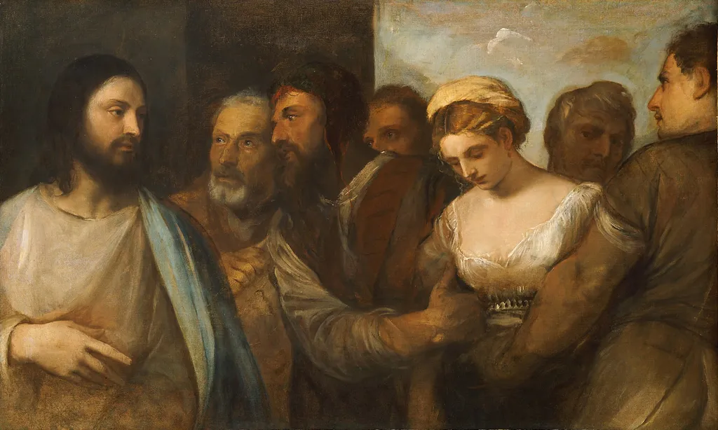 Christ and the Adulteress, by Titian, oil, 1520