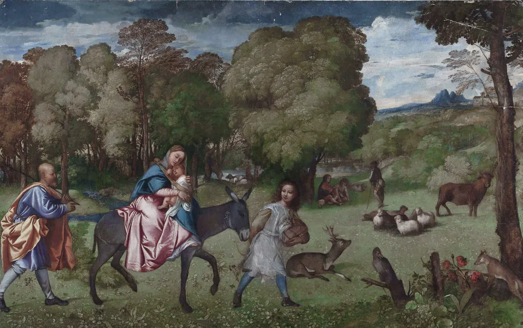 Fuga para o Egito, by Titian, oil, 1508