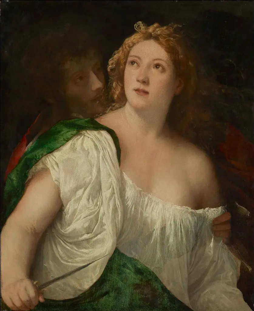 Lucretia and her Husband Lucius Tarquinius Collatinus, by Titian, 1515