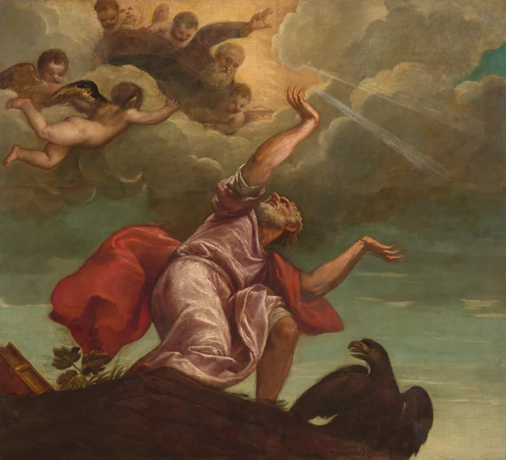 Saint John the Evangelist on Patmos, by Titian, oil, 1554