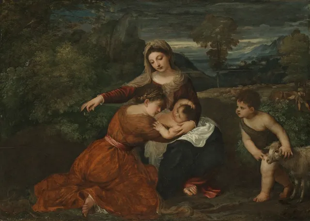The Madonna and Child with a Female Saint and the Infant Saint John the Baptist, by Titian