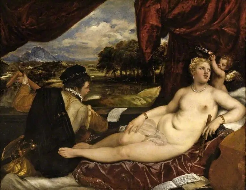 Venus and Cupid with a lute-player, by Titian, 1560