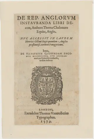 Title Page to De Republicae Anglorum by Thomas Chaloner