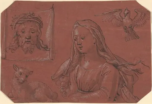 Studies of Sudarium and Saint Agnes, by Tobias Stimmer, 1562
