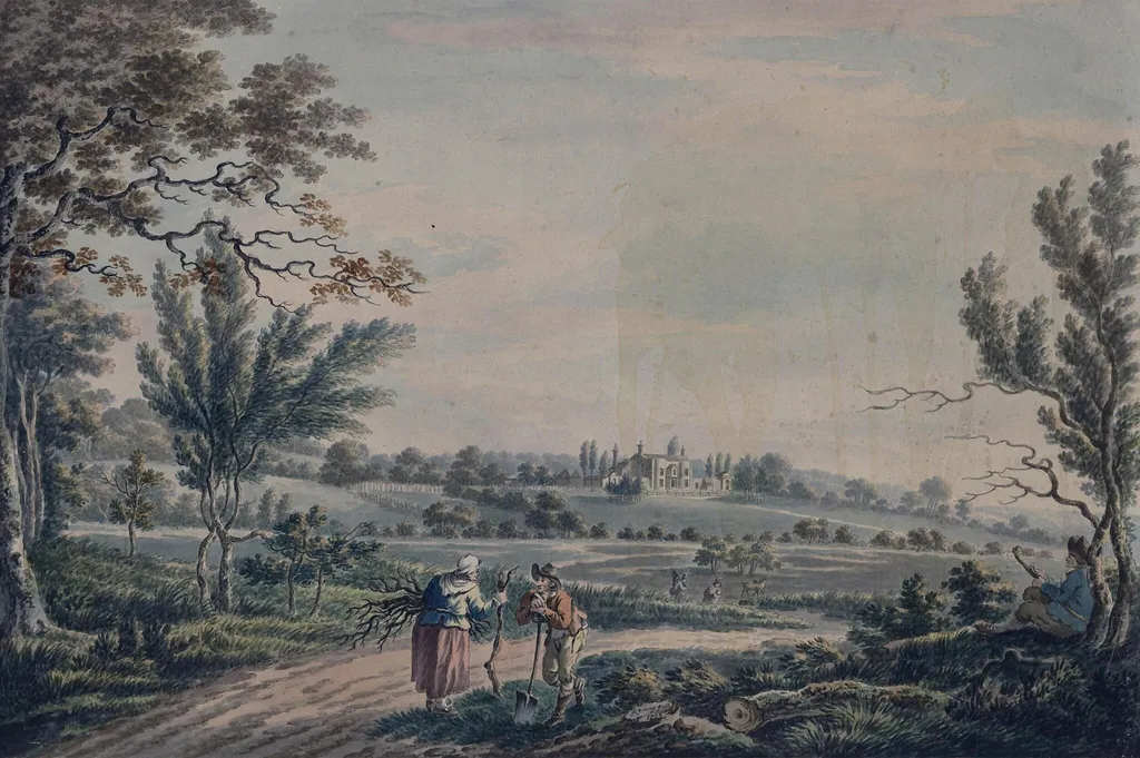 Landscape with a house and countryfolk, by Tobias Young, watercolor, 1793