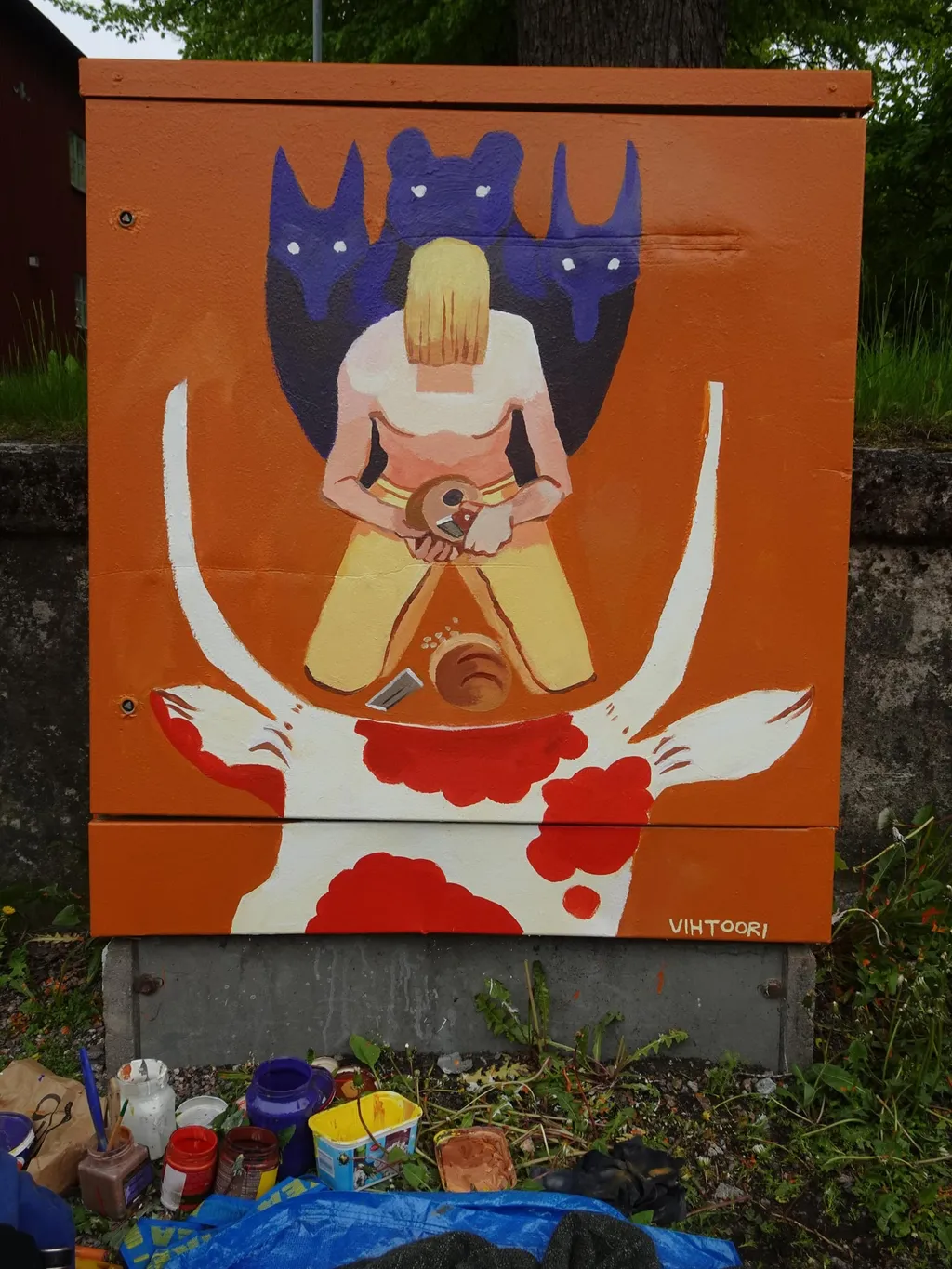 Kalevala-aiheinen sähkökaappiteos Metsolantiellä., by Toivo Koivisto