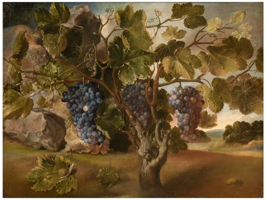 Landscape with a Vine, by Tomás Yepes, oil, 1645