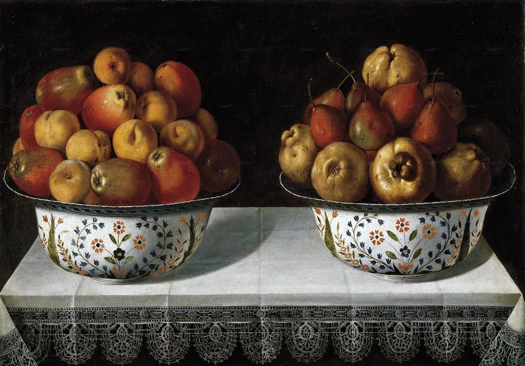 Two Fruit Bowls on a table, by Tomás Yepes