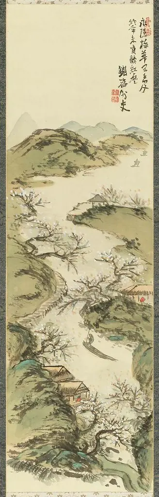 Releasing the Oar in the Plum Valley, by Tomioka Tessai