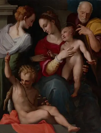 Holy Family with the Mystic Marriage of Saint Catherine, by Tommaso d’Antonio Manzuoli, called Maso da San Friano