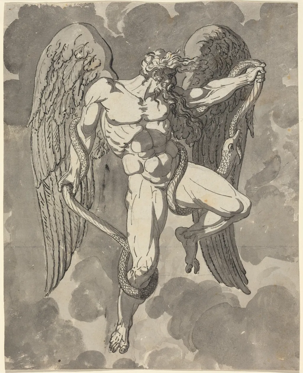 Saturn Wrestling with a Snake, by Tommaso Minardi, ink, 1804