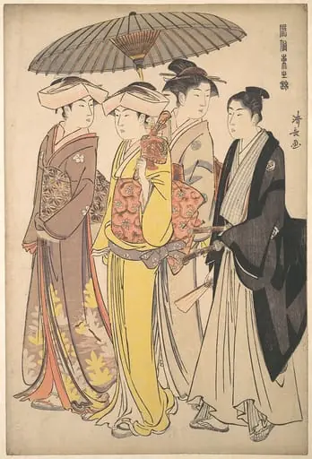 「風俗東之錦」 武家の息女と侍女と若党 |A Lady from a Samurai Household with Three Attendants, from the series A Brocade of Eastern Manners (Fūzoku Azuma no nishiki), by Torii Kiyonaga