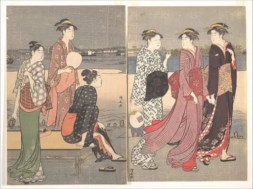 鳥居清長画 大川端の夕涼み|Enjoying the Evening Cool on the Banks of the Sumida River, by Torii Kiyonaga