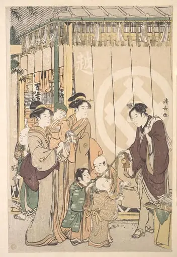 鳥居清長画 初春の越後屋|Group before the Echigo-ya Dry-goods Shop on New Year's Day, by Torii Kiyonaga