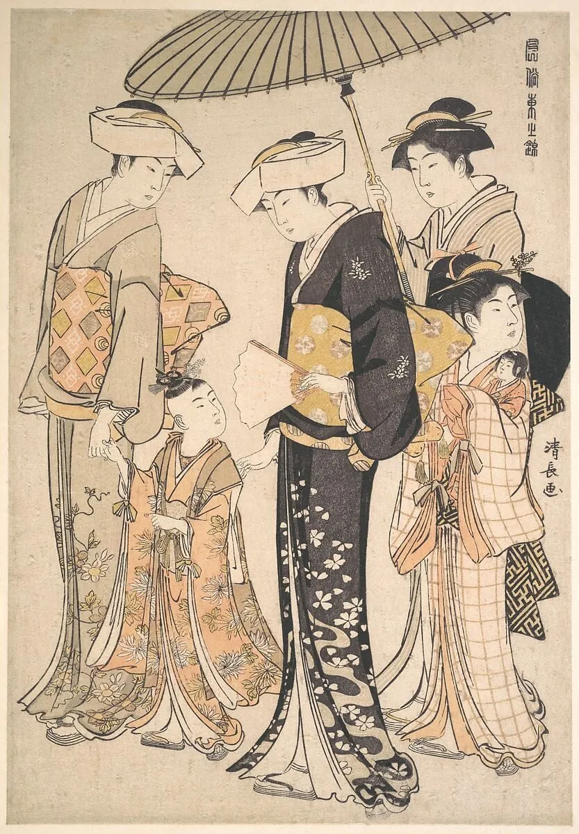 「風俗東之錦」 姫君と侍女四人|High-Ranking Samurai Girl with Four Attendants, from the series A Brocade of Eastern Manners (Fūzoku Azuma no nishiki), by Torii Kiyonaga, ink, 1784