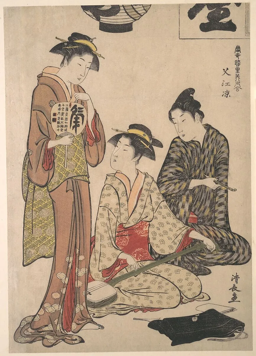 Nakasu no suzumi|Enjoying the Evening Cool at Nakasu, by Torii Kiyonaga, ink, 1782