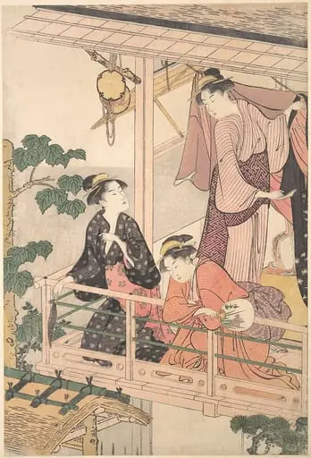 二階座敷に三人の女|Three Women on a Balcony, by Torii Kiyonaga