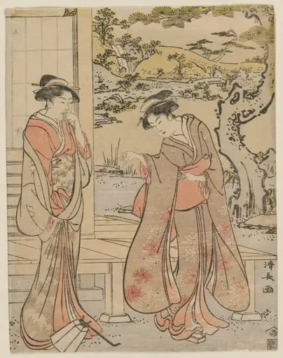 Woman Dropping a Lantern by a Porch, by Torii Kiyonaga