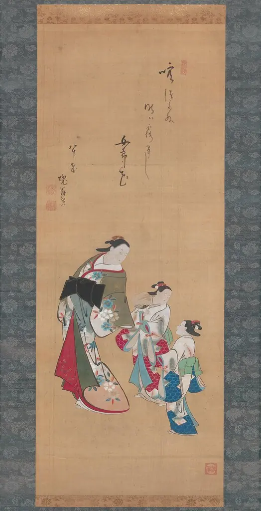 Courtesan and Two Attendants, by Torii Kiyonobu