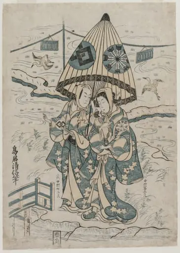 Nakamura Tomijuro and Nakamura Shichisaburo II as the Lovers Agemaki and Sukeroku, by Torii Kiyonobu II