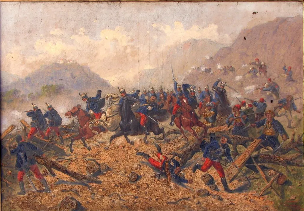 Atac turcesc asupra unui escadron de husari în Bosnia (în Reg. Inv.: Cavalerie atacată de turci), by Tornaczy, unspecified