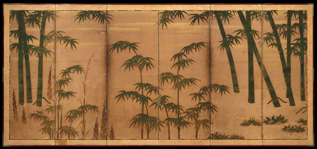 伝土佐光信筆 四季竹図屏風|Bamboo in the Four Seasons, by Tosa Mitsunobu, ink, 1502