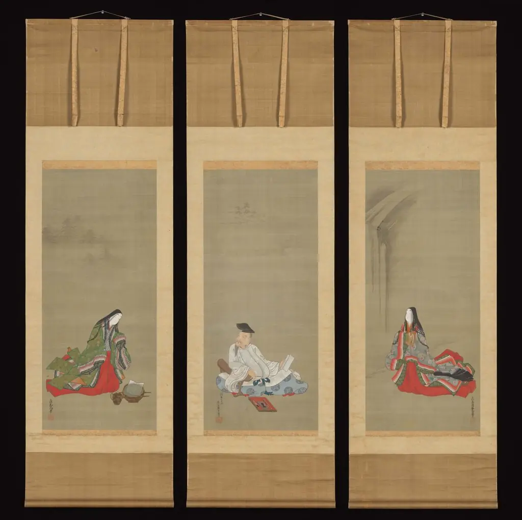 Portraits of Three Famous Poets: Hitomaro (M) ・Ise (R) ・Komachi (L), by Tosa Mitsuoki