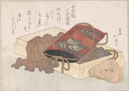 印籠と牛根付『春雨集』 摺物帖|Lacquer Inrō with Waterbirds and Ox-shaped Netsuke in a BoxFrom the Spring Rain Collection (Harusame shū), vol. 3, by Totoya Hokkei