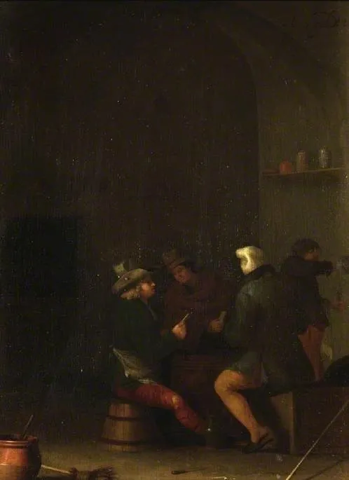 Boors playing cards, by Toussaint Gelton, oil, 1652