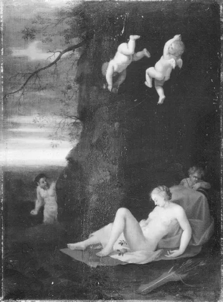 Satyr Spying on Sleeping Nymph, Antiope, by Toussaint Gelton, oil, 1662