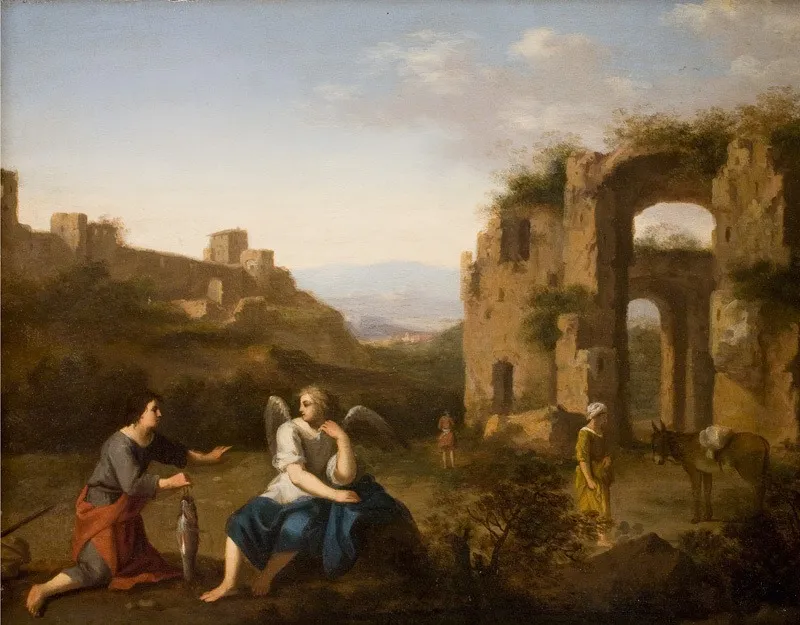 Tobiah and the Angel, by Toussaint Gelton, oil, 1662