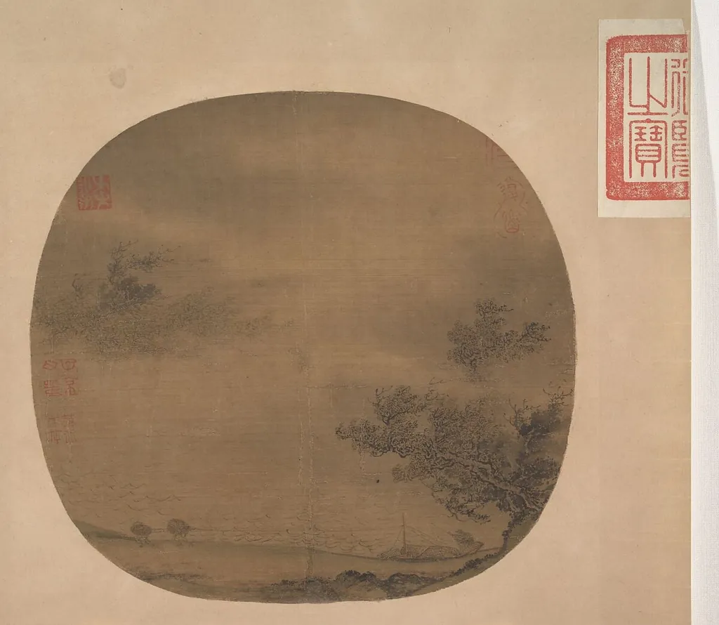 南宋 佚名 風雨拉縴圖 團扇|Towing a Boat in a Rainstorm, ink, 1285