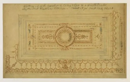 Design for decoration of private theatre at Leighton Hall, by Townroe